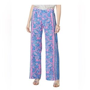 Lilly Pulitzer Blue and Pink Wide Leg Pants bal harbor palazzo